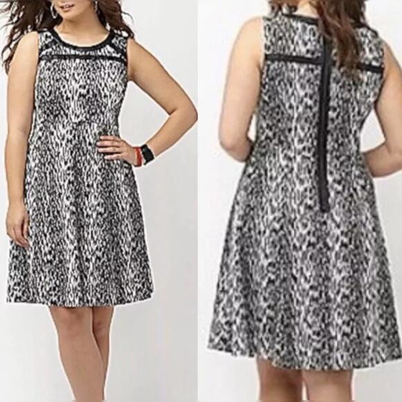 Lane Bryant Womens Dress Plus Size 20 Animal Print Gray Black Faux Leather Trim - Picture 1 of 15